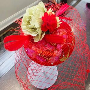 Preakness Fascinator - Red and White Flower